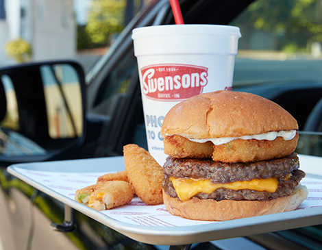 A burger and potato teasers from Swensons A burger and potato teasers from Swensons
