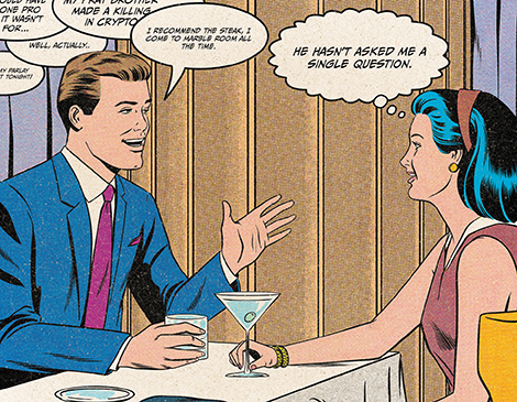 A Cartoon of two people on a date. A Cartoon of two people on a date.