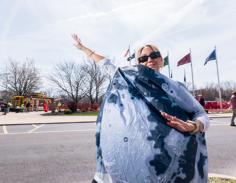 A woman dressed as the moon