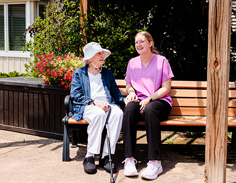 A woman in a care facility. A woman in a care facility.
