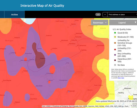 Air Quality Map, Great Lakes Region, June 28