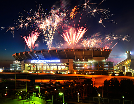 Cleveland Browns Stadium lit up with fireworks Cleveland Browns Stadium lit up with fireworks
