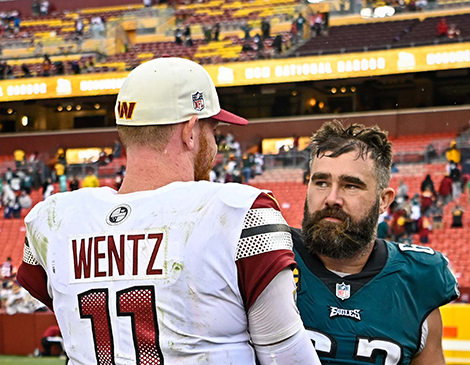 Eagles Center Jason Kelce and Commanders QB Carson Wentz Eagles Center Jason Kelce and Commanders QB Carson Wentz