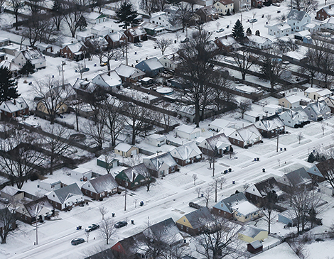 The City of Cleveland covered in a fresh snowfall. The City of Cleveland covered in a fresh snowfall.