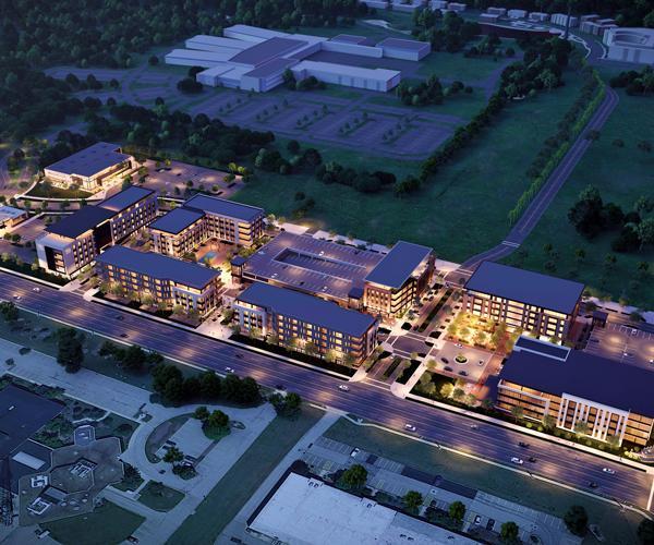 A rendering of Valor Acres at nighttime