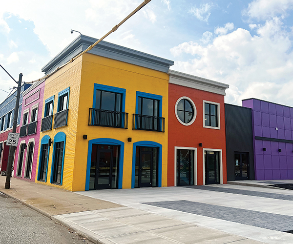 Colorful building exteriors in Clark-Fulton