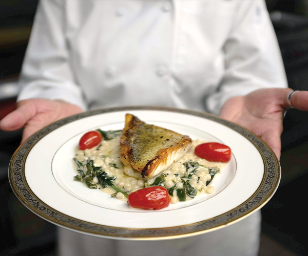 Plated pan-seared walleye from Doc's on Harvard