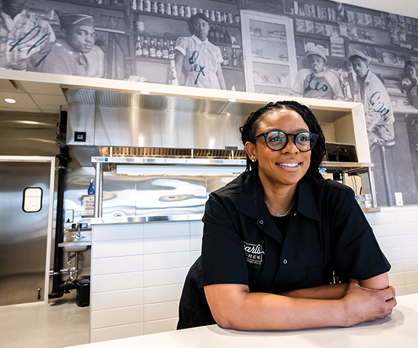 Tiwanna Scott-Williams, Pearl's Kitchen Owner, standing in kitchen