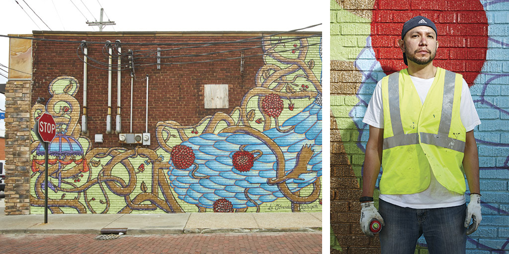 Dante Rodriguez's mural "La Ofrenda de Xochipilli" Dante Rodriguez's mural "La Ofrenda de Xochipilli"
