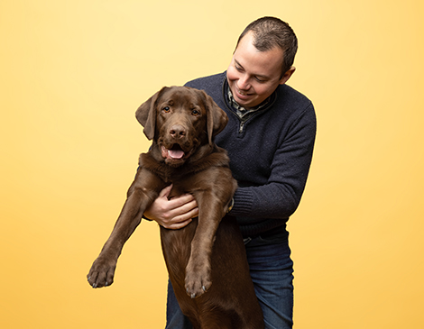 Tim Larke and Owen, the chocolate Labrador Tim Larke and Owen, the chocolate Labrador