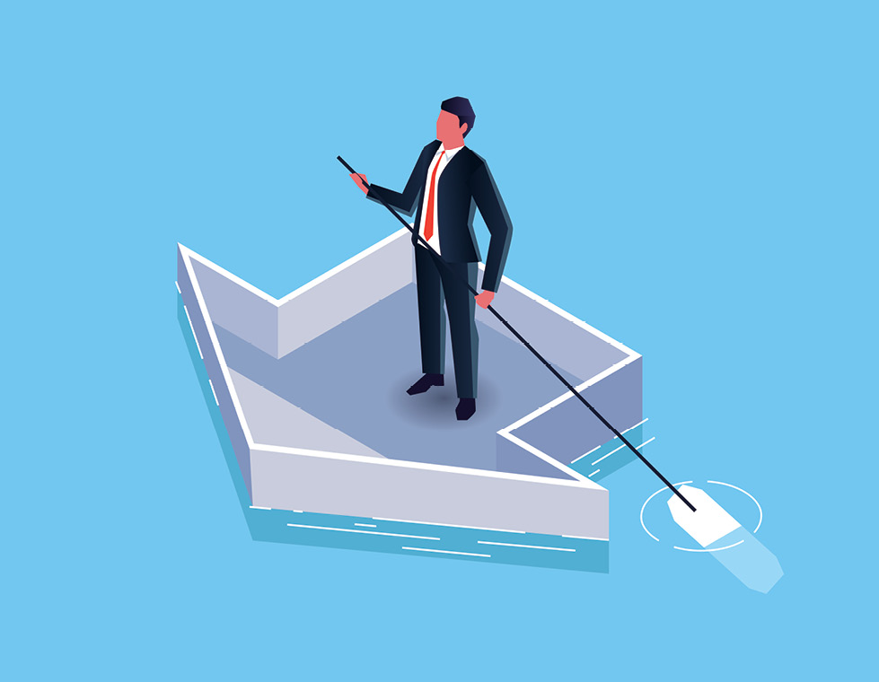 armada-article a graphic showing a man in a business suit rowing a boat