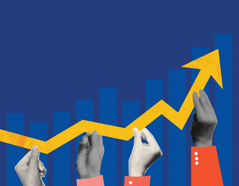 hw-cc-article graphic with four hands holding up a chart showing upward growth