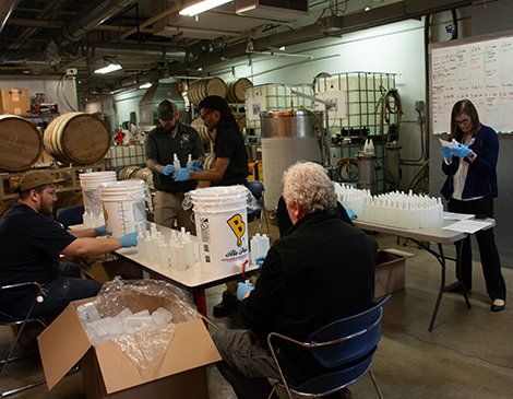 Cleveland Whiskey set up a hand sanitizer production line and has donated more than 10,000 bottles to the Cleveland Clinic. Cleveland Whiskey set up a hand sanitizer production line and has donated more than 10,000 bottles to the Cleveland Clinic.