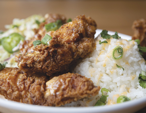 One of four restaurants inside Ohio City Galley, the Rice Shop features Kentucky fried fish, a fun mashup of Asian and Southern flavors. 