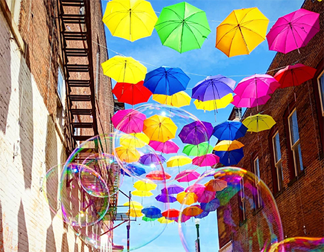 The colorful art installation designed by local architect David Yeagley draws visitors to an underutilized area near Canton. The colorful art installation designed by local architect David Yeagley draws visitors to an underutilized area near Canton.
