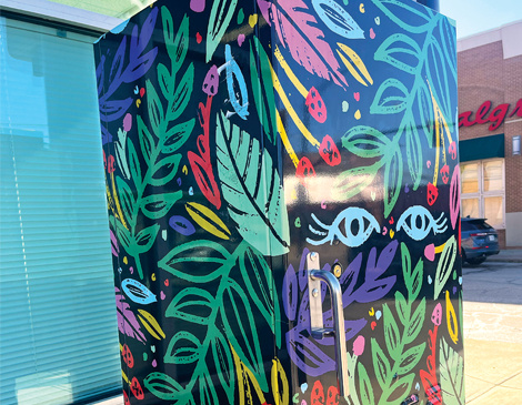 Vividly painted traffic box