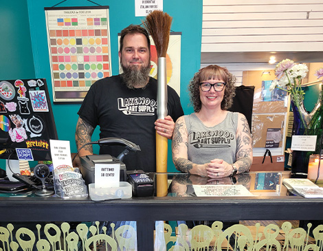 9-LakewoodArtSupply_article Owners inside Lakewood Art Supply