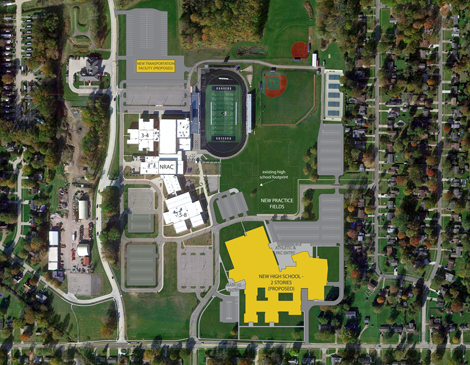 schools-article Aerial view of site plan for new North Ridgeville high school