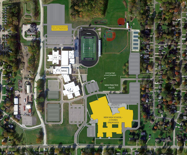 Aerial view of site plan for new North Ridgeville high school