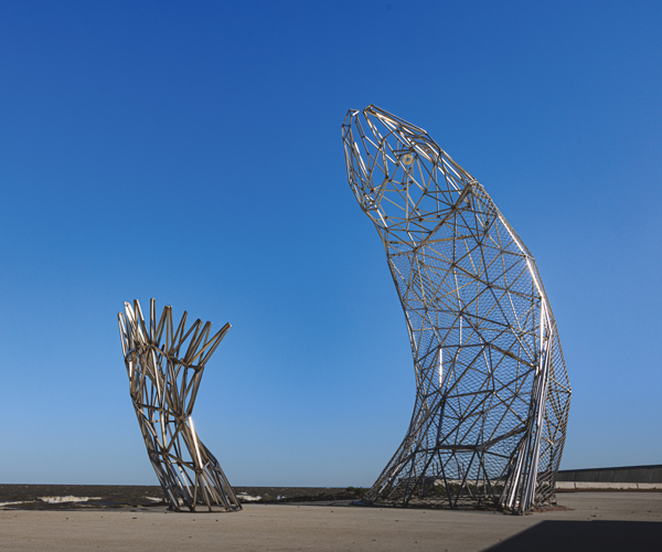 steelhead fish sculpture at Bradstreet's Landing in Rocky River, Ohio