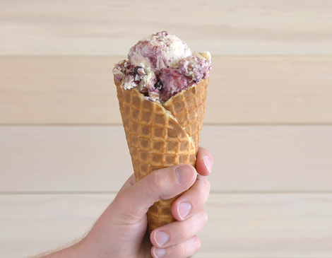 a cone of wildberry crumble from Mitchell's
