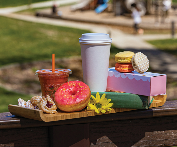 A group of breakfast food and drinks at Rocky River Park