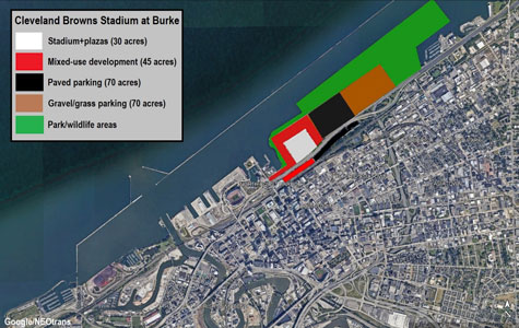 Mock up of a potential Cleveland Browns Stadium at Burke Airport