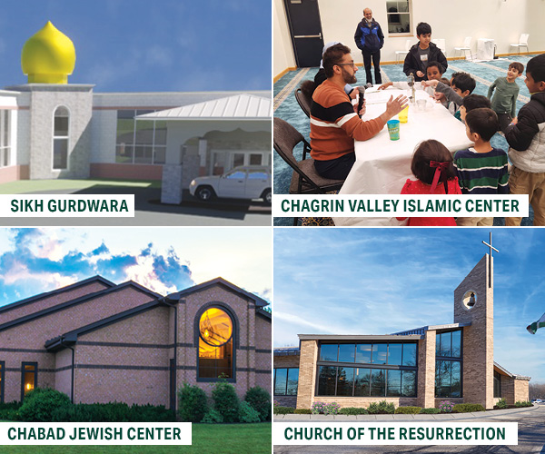 a collage featuring a few places of worship in Solon, Ohio
