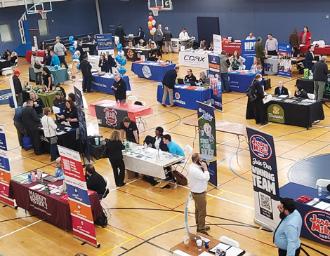 solon-job-fair-article An overhead view of booths set up for the Solon Job Fair