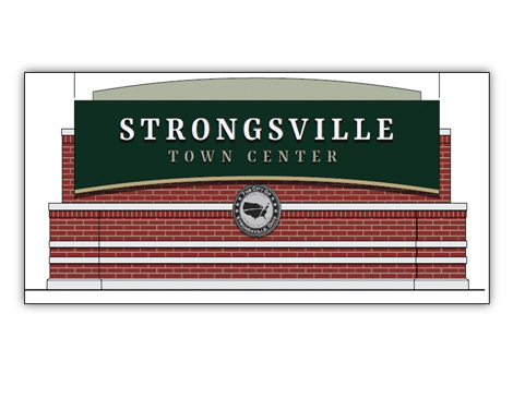 3-strongsville-Town-Center-Signage-article A rendering of a brick sign reading "Strongsville Town Center"