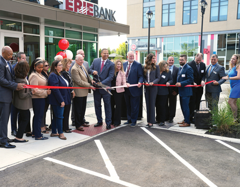 westlake-business-eribank Westlake city officials ribbon cutting in front of ERIEBANK